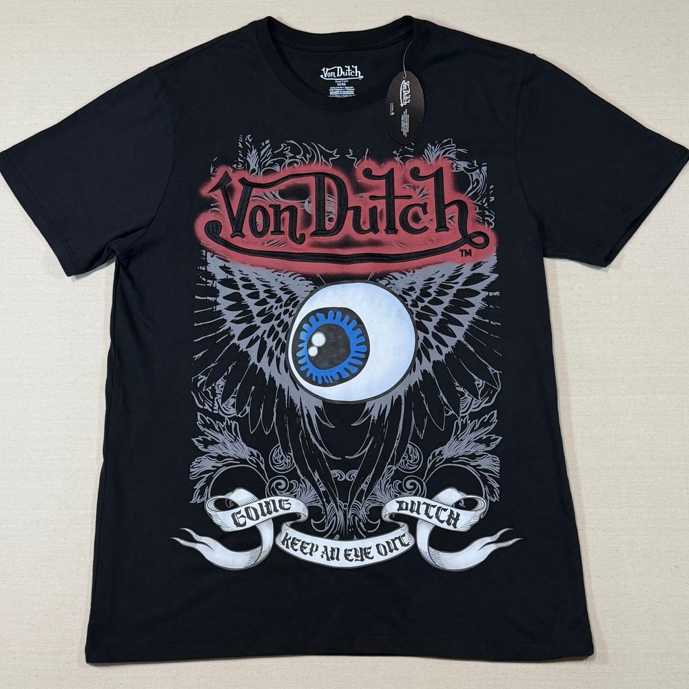 Von Dutch Mens Flying Eyeball Graphic T-Shirt Black Size Medium NWT